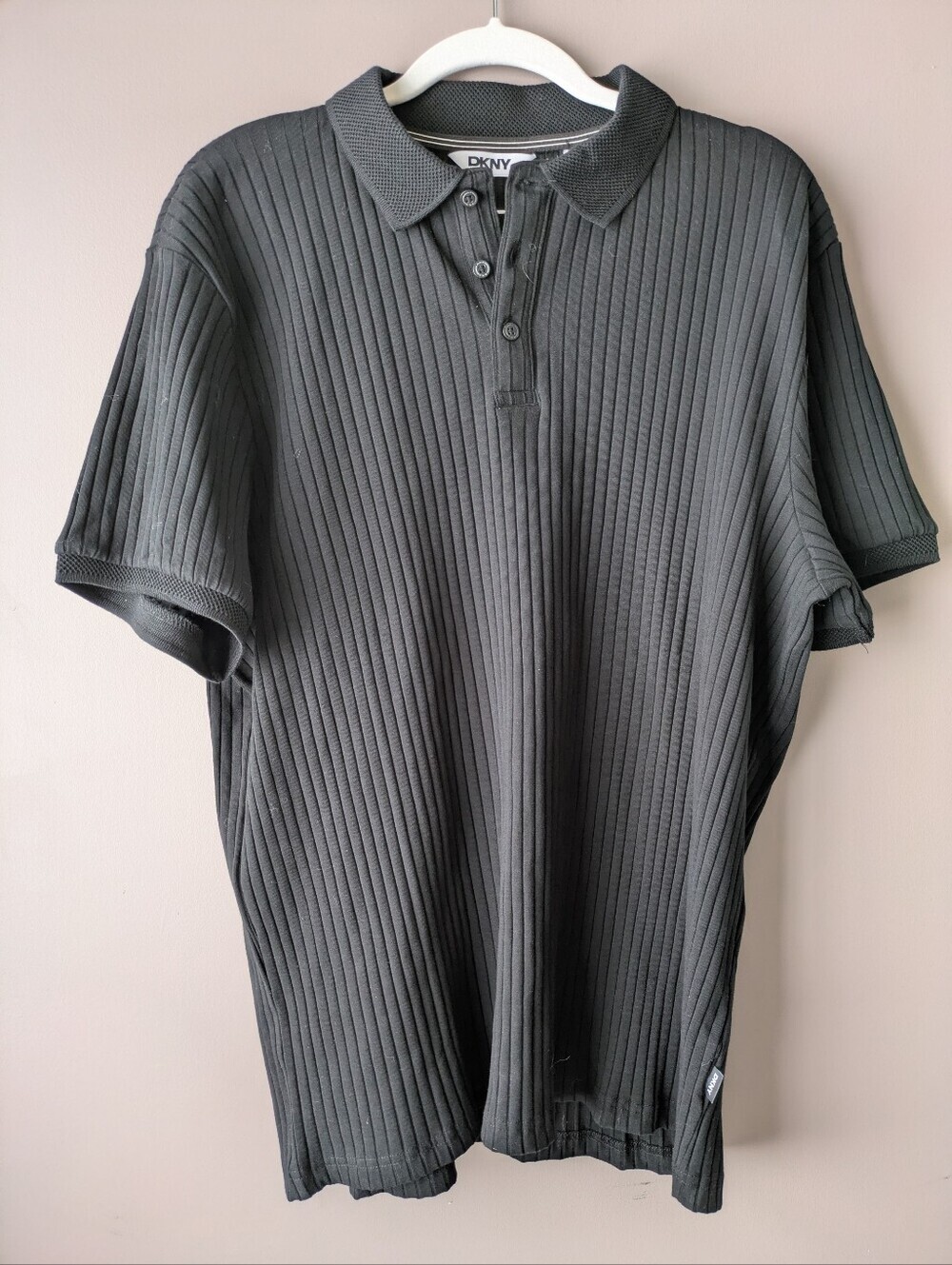 DKNY Black Ribbed Polo L New With Tags